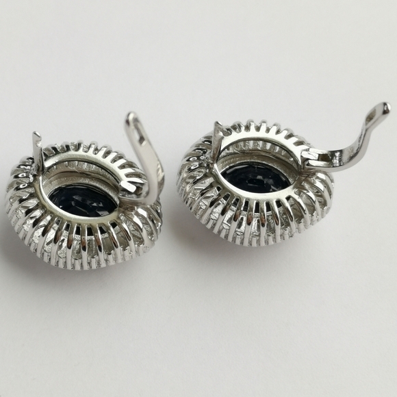 Sapphire Earrings Sterling Silver Omega Back - Picture 7 of 15